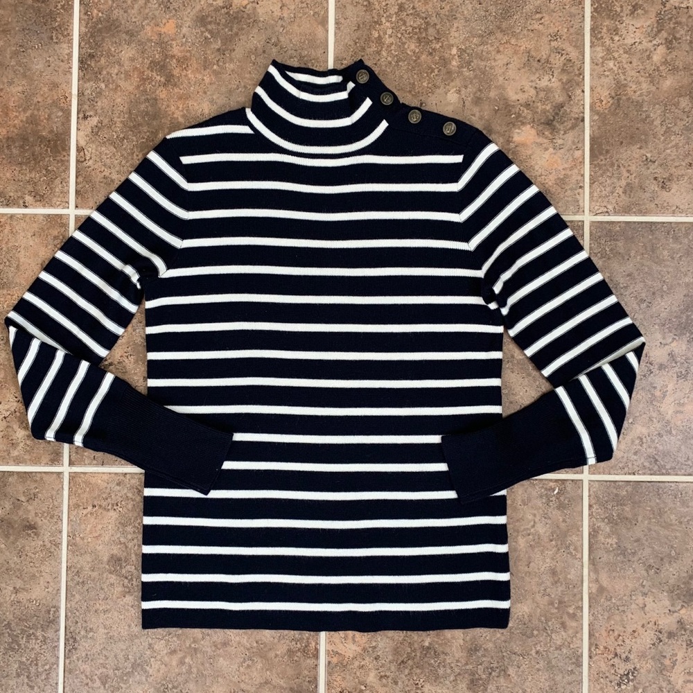 J. Crew Factory Striped Nautical Mock Turtleneck Sweater, S,